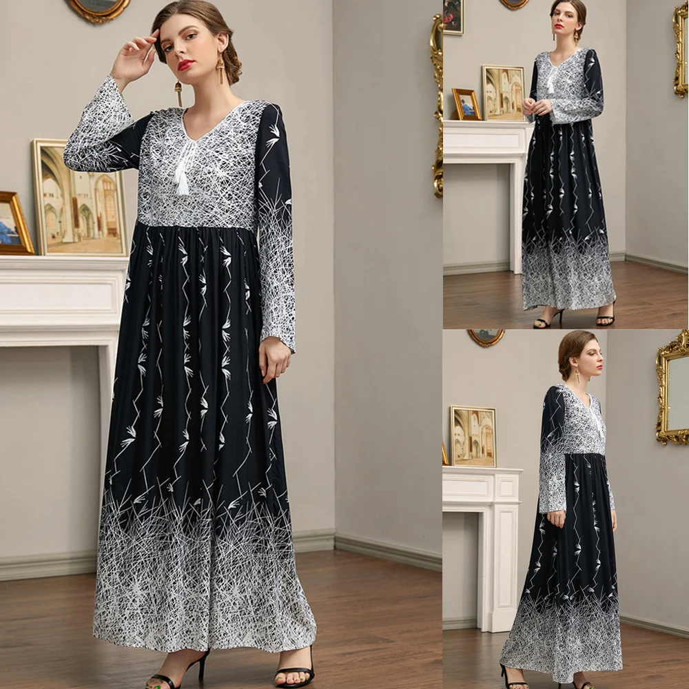 Women Long Sleeve Printed Maxi Dress Ramadan Islamic Abaya Turkey Arabic Middle East Muslim V-neck Spring Summer Ethnic Robe
Women Long Sleeve Printed Maxi Dress Ramadan Islamic Abaya Turkey Arabic Middle East Muslim V-neck Spring Summer Ethnic Robe