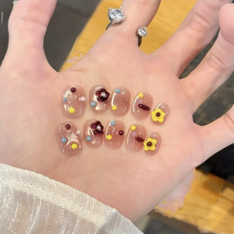 10pcs Handmade Press on Nails Colorful Three-Dimensional Runny Small Flower False Nail for Women &Girl Detachable Wearable Nail
10pcs Handmade Press on Nails Colorful Three-Dimensional Runny Small Flower False Nail for Women &Girl Detachable Wearable Nail