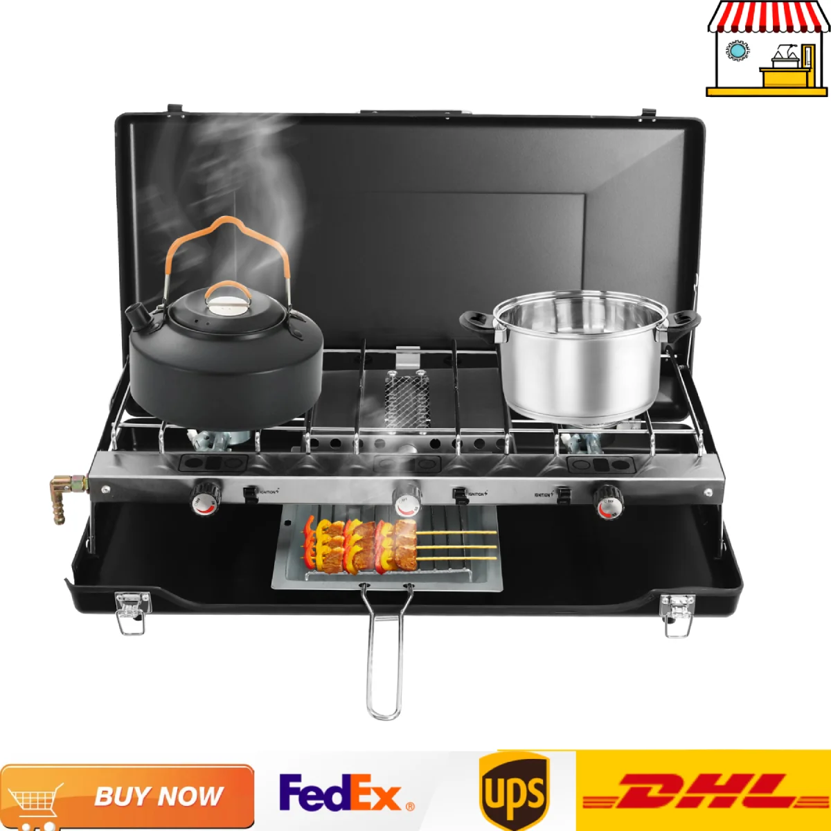 Propane/Butane Gas Grill| 3-Burner Portable Camping Stove for Car Camping Outdoor Cooking
Propane/Butane Gas Grill| 3-Burner Portable Camping Stove for Car Camping Outdoor Cooking