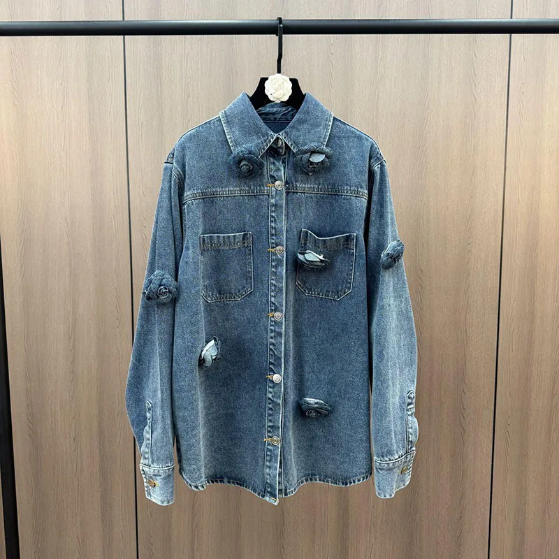 Women Autumn Fashion Blue 3D Flowers Denim Jacket Coat Fashion Lapel Collar Long Sleeve Pockets Female Loose Casual Tops
Women Autumn Fashion Blue 3D Flowers Denim Jacket Coat Fashion Lapel Collar Long Sleeve Pockets Female Loose Casual Tops