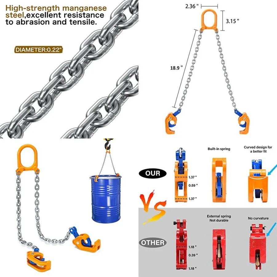 55 Gallon Drum Lift - Chain Drum Lifter - 2000 lbs Capacity - Upgraded Carbon Steel Hook with Built-in Spring Suitable for Plas
55 Gallon Drum Lift - Chain Drum Lifter - 2000 lbs Capacity - Upgraded Carbon Steel Hook with Built-in Spring Suitable for Plas
