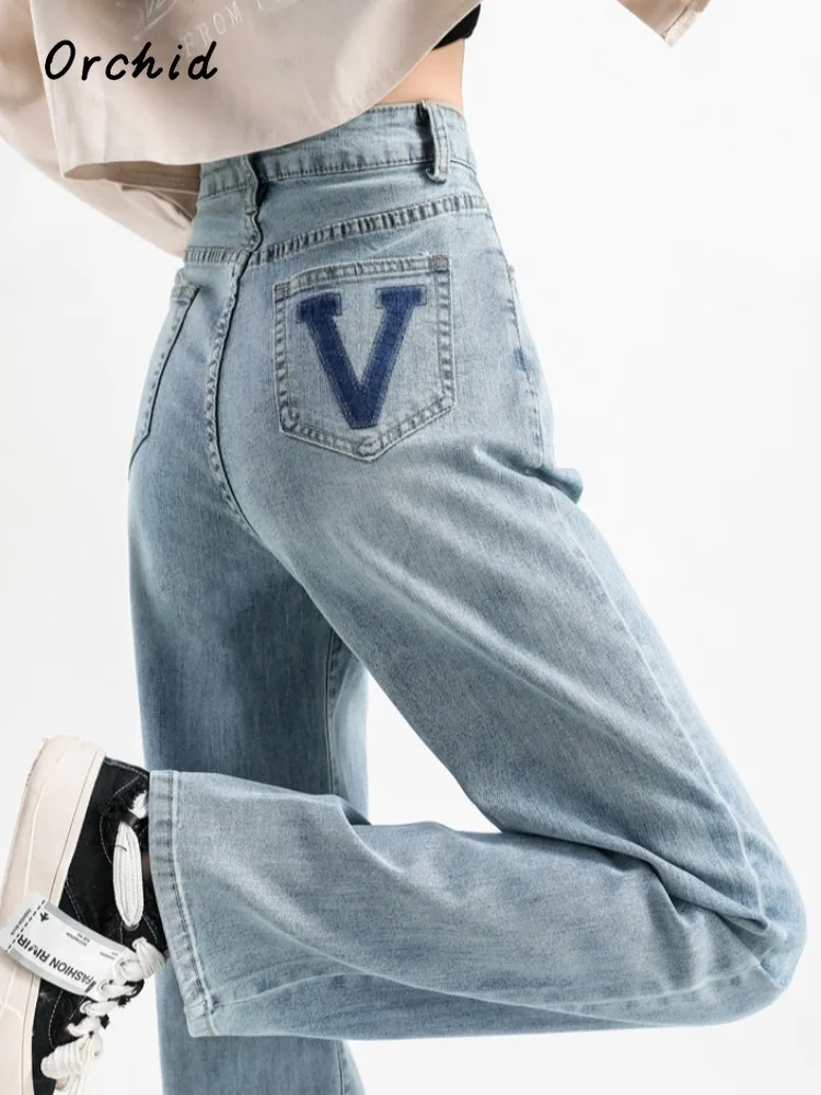 Women's Zipper Print Y2K 2000s Denim Trouser Fashion Korean Vintage Casual High Waist Pants High Street Blue Straight Jeans
Women's Zipper Print Y2K 2000s Denim Trouser Fashion Korean Vintage Casual High Waist Pants High Street Blue Straight Jeans