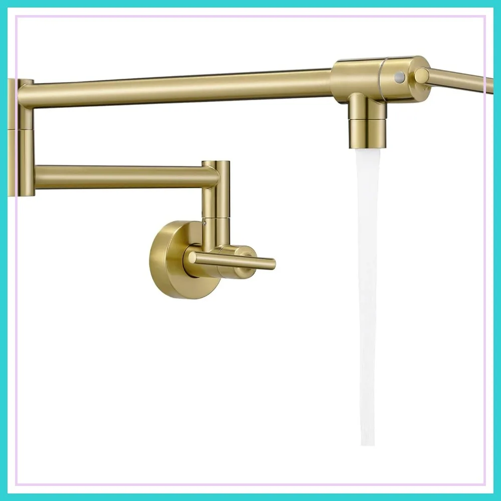 Brushed Gold Pot Filler Faucet Wall Mount, Brass Folding Stretchable Double Joint Swing Arm Single Hole Two Handles Kitchen
Brushed Gold Pot Filler Faucet Wall Mount, Brass Folding Stretchable Double Joint Swing Arm Single Hole Two Handles Kitchen