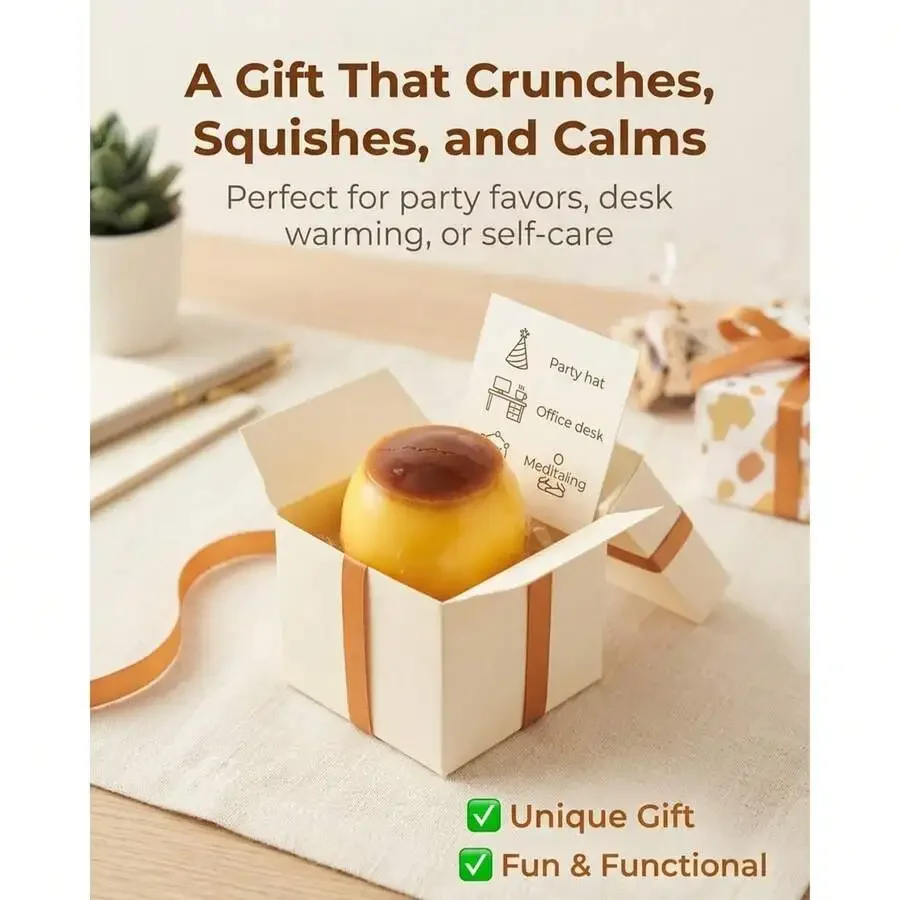 Non‑Rebound Slow Rising Caramel Pudding Stress Ball, Soft Crispy Bead Filled Sticky Silicone Squeeze Toy, Realistic Food Dessert
Non‑Rebound Slow Rising Caramel Pudding Stress Ball, Soft Crispy Bead Filled Sticky Silicone Squeeze Toy, Realistic Food Dessert