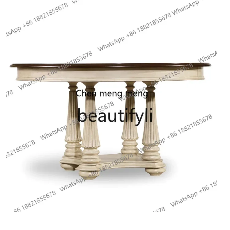 European simple solid wood round dining table rural retro dining table and chair combination antique furniture2936
European simple solid wood round dining table rural retro dining table and chair combination antique furniture2936