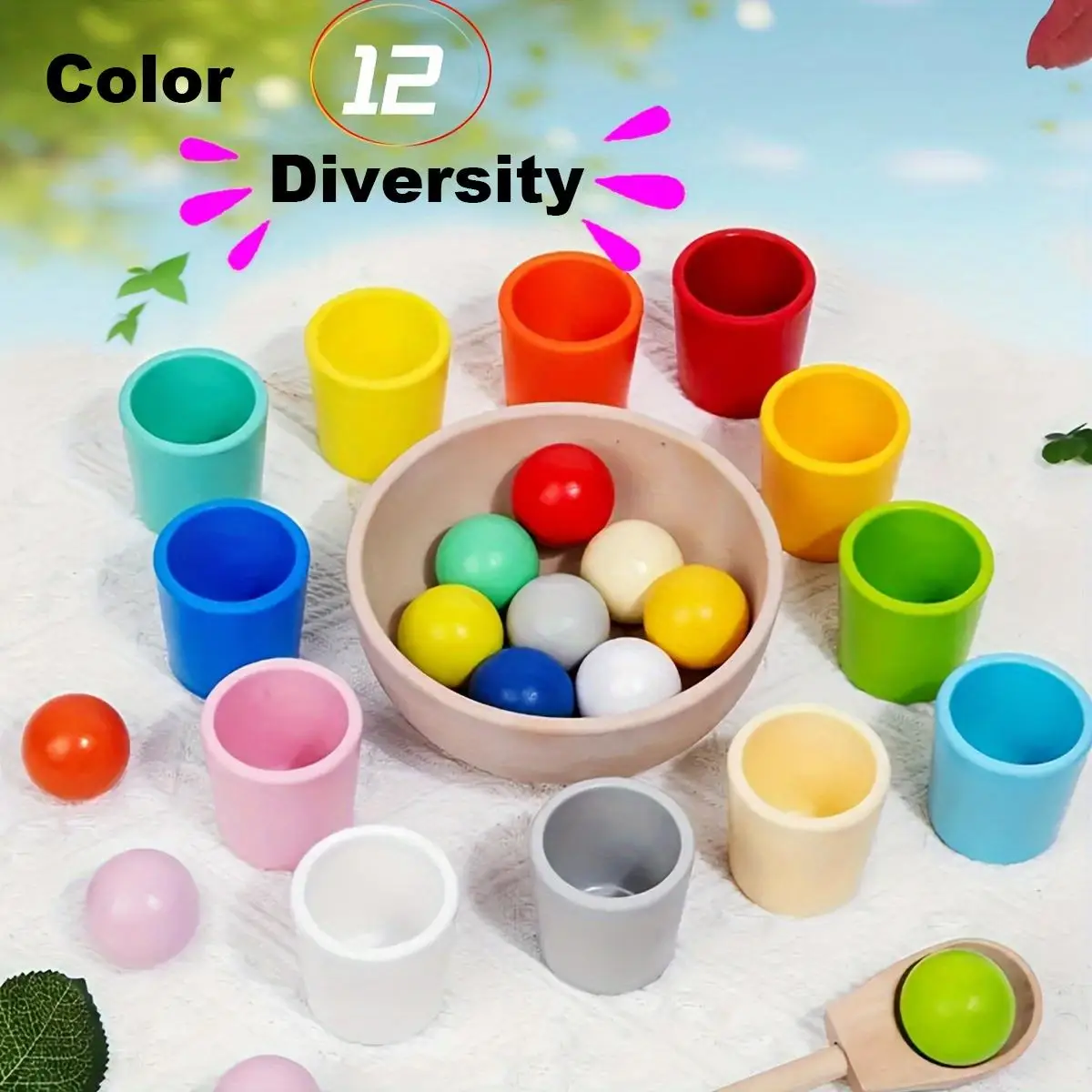 Wooden Color Sorting Ball & Cup Toy Set, Twelve Colors, Hand-Eye Coordination Cognitive Development, Christmas Gift Idea Montess
Wooden Color Sorting Ball & Cup Toy Set, Twelve Colors, Hand-Eye Coordination Cognitive Development, Christmas Gift Idea Montess