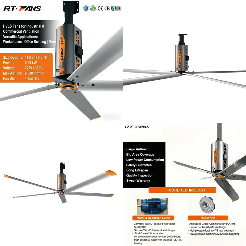 HVLS Industrial Ceiling Fan Large Cooling Ventilation for Factory Warehouse Office
HVLS Industrial Ceiling Fan Large Cooling Ventilation for Factory Warehouse Office