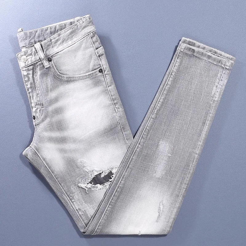 High Street Fashion Men Jeans Retro Gray Elastic Stretch Slim Fit Ripped Jeans Men Patched Designer Hip Hop Brand Pants Hombre
High Street Fashion Men Jeans Retro Gray Elastic Stretch Slim Fit Ripped Jeans Men Patched Designer Hip Hop Brand Pants Hombre