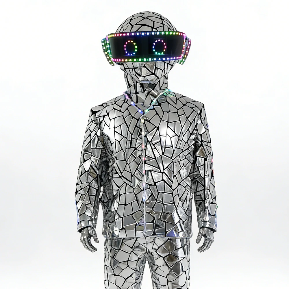 Men's Silver LED Robot Costume Red Giant Dancing Stilts Walker Mirror Material for Stage Show DJ Party
Men's Silver LED Robot Costume Red Giant Dancing Stilts Walker Mirror Material for Stage Show DJ Party