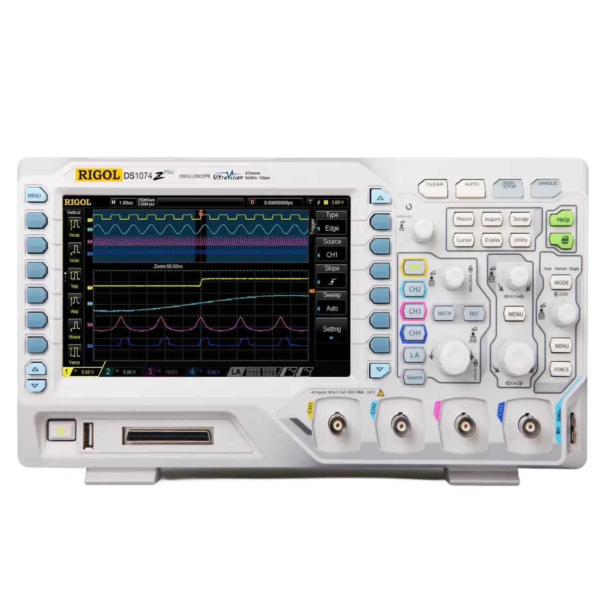 DS1074Z Plus Digital Oscilloscope 4 Channels 70MHz 1Gsa/s 24Mpts 30000wfms/s Free Triggers And Decodes Upgradeable To MSO
DS1074Z Plus Digital Oscilloscope 4 Channels 70MHz 1Gsa/s 24Mpts 30000wfms/s Free Triggers And Decodes Upgradeable To MSO