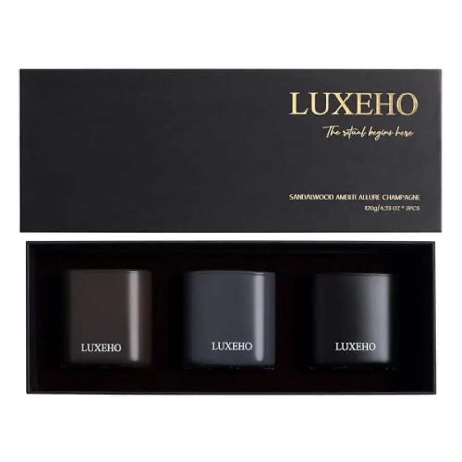 Luxury Scented Candle Set 3-Pack Home Decor and Giftable Soy Candles Champagne, Sandalwood and Amber 75h Burn Time Cotton Wick
Luxury Scented Candle Set 3-Pack Home Decor and Giftable Soy Candles Champagne, Sandalwood and Amber 75h Burn Time Cotton Wick
