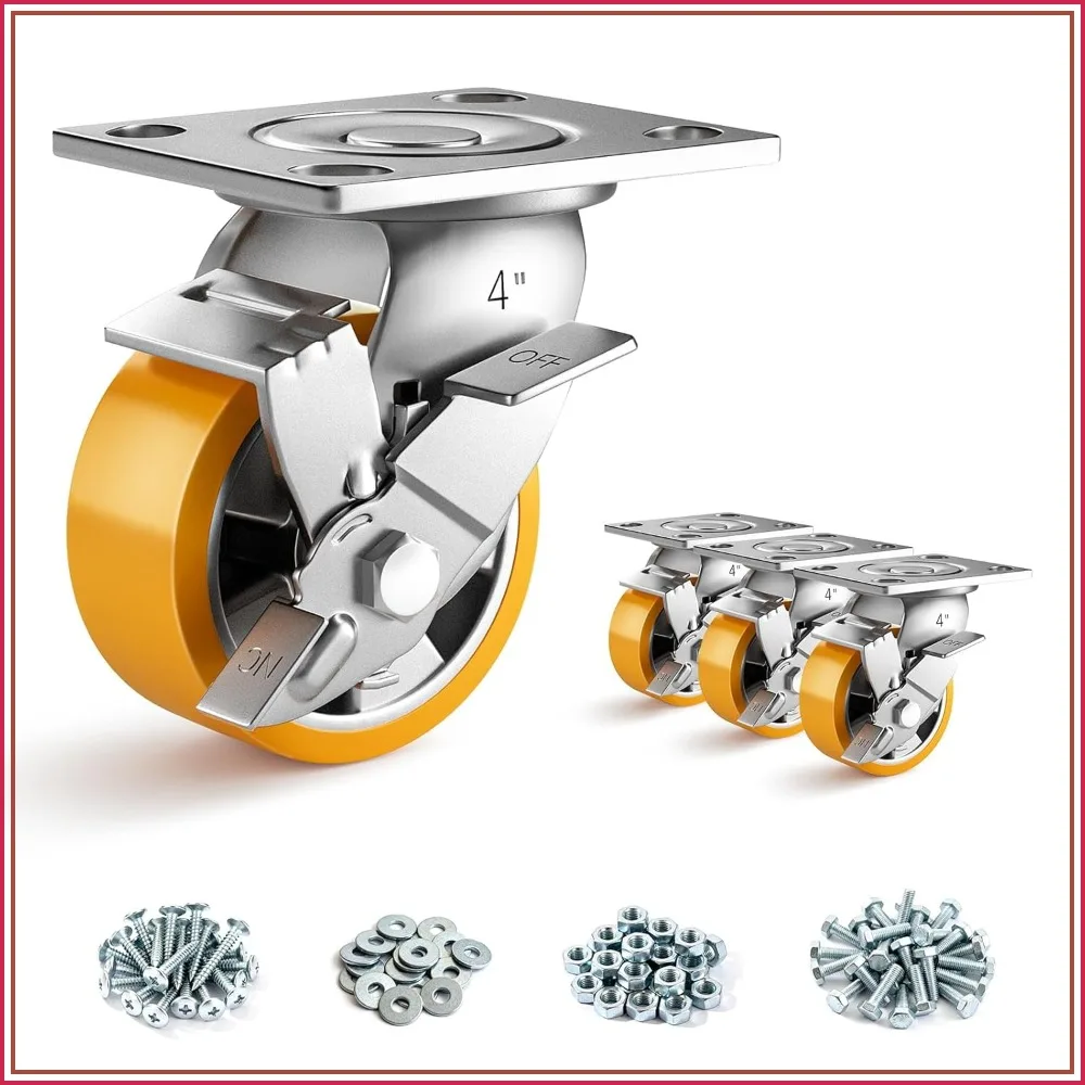 4 Inch Heavy Duty Casters Set of 4, Industrial Locking Casters 4000lbs Load Capacity, Plate Swivel Castor Wheels for Heavy Duty Carts, Workbench, Equipment, Platform Truck
4 Inch Heavy Duty Casters Set of 4, Industrial Locking Casters 4000lbs Load Capacity, Plate Swivel Castor Wheels for Heavy Duty Carts, Workbench, Equipment, Platform Truck