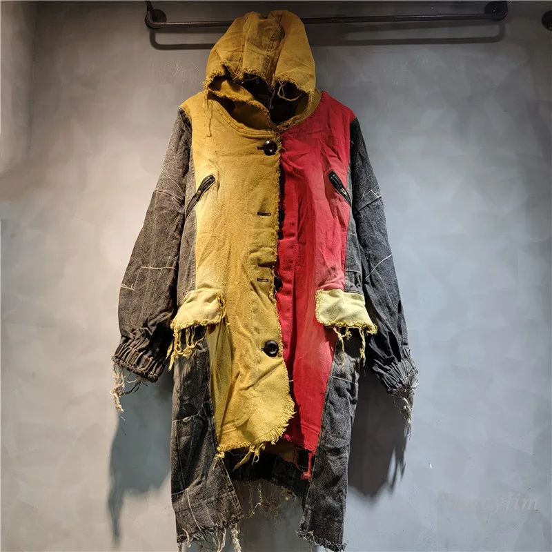 Personalized Fashion Irregular Stitching Contrast Color Denim Mid-Length Hooded Coat for Women 2024 Autumn Fashion Coats
Personalized Fashion Irregular Stitching Contrast Color Denim Mid-Length Hooded Coat for Women 2024 Autumn Fashion Coats