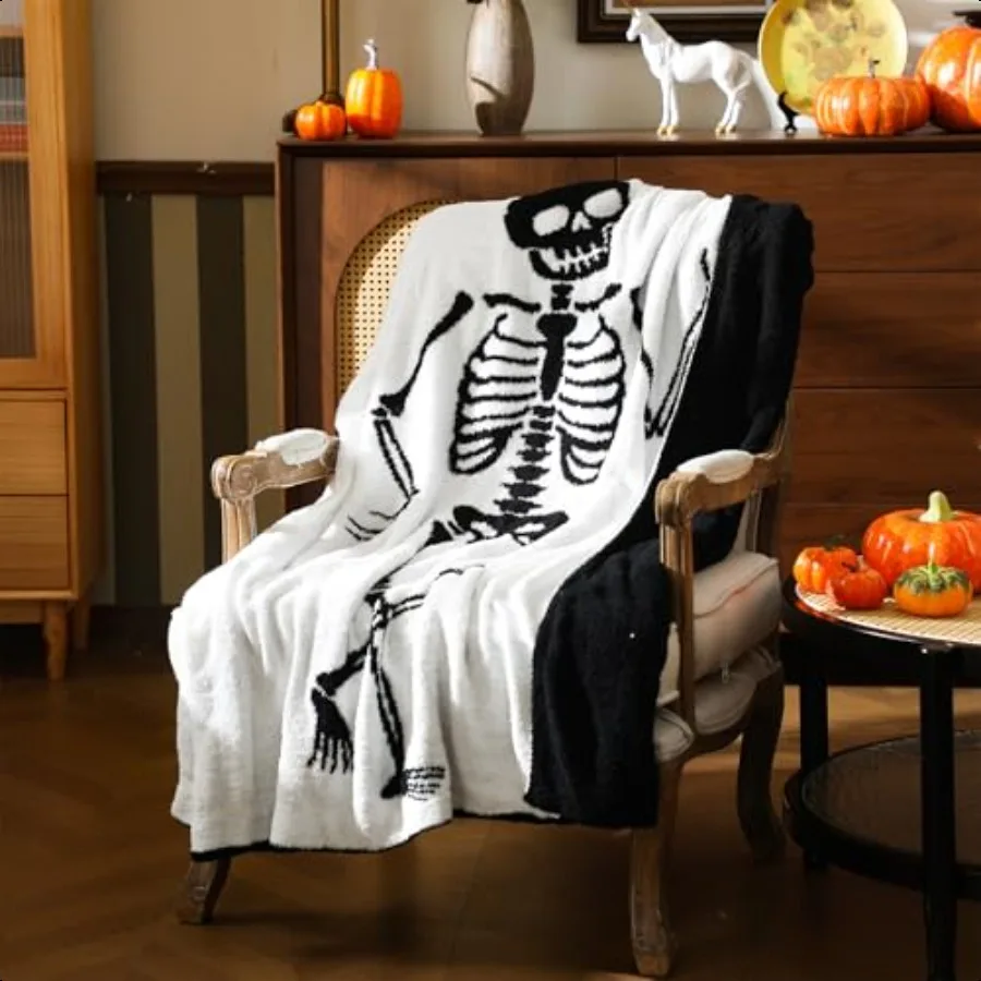 50 x 60 Inch Halloween Skeleton Throw Blanket Black Goth Halloween Skull Blanket Soft Cozy Fluffy Reversible Bed plies for Livi
50 x 60 Inch Halloween Skeleton Throw Blanket Black Goth Halloween Skull Blanket Soft Cozy Fluffy Reversible Bed plies for Livi