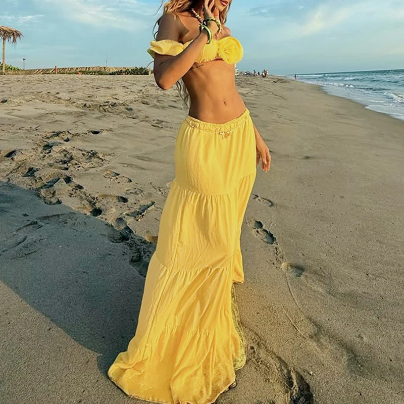 Women's Casual Loose Long Skirt Suits Sexy Crop Pleated Beach 2 Piece Sets Summer Simple Solid Color Off Shoulder Party Outfit
Women's Casual Loose Long Skirt Suits Sexy Crop Pleated Beach 2 Piece Sets Summer Simple Solid Color Off Shoulder Party Outfit