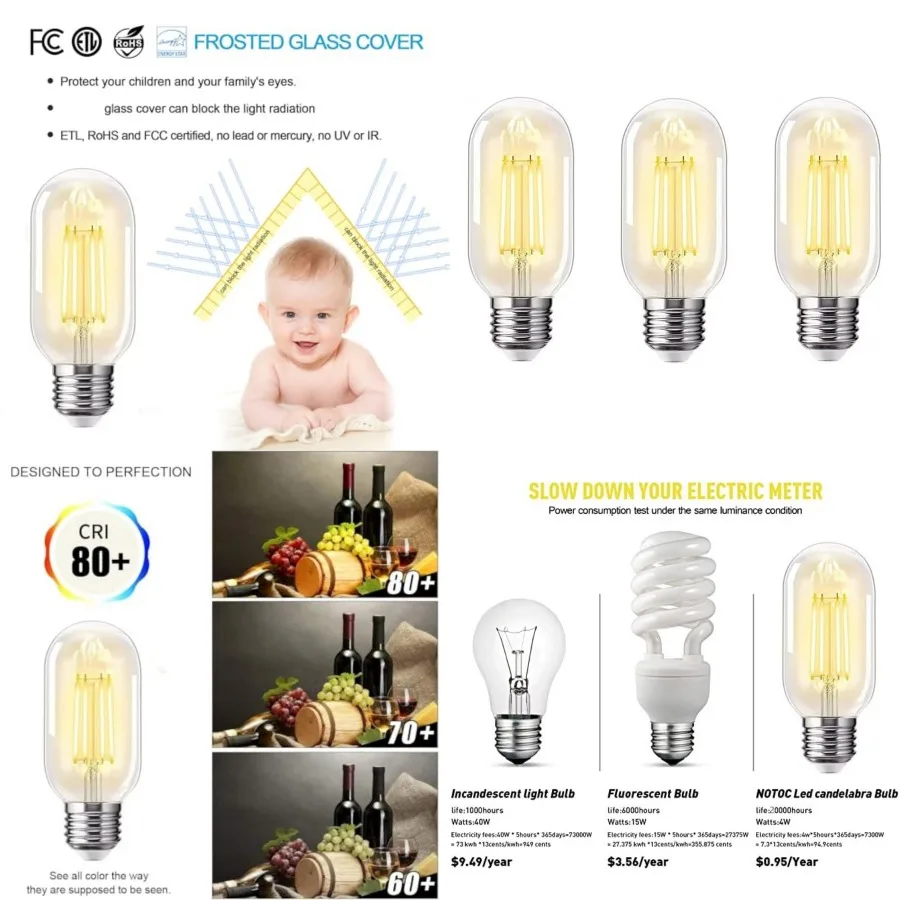 E26 LED Light Bulb 4W, Equivalent 40W, E26 Tubular Light Bulb Non Dimmable 2700K, Antique Clear Edison Filament Bulb, Pack of 3
E26 LED Light Bulb 4W, Equivalent 40W, E26 Tubular Light Bulb Non Dimmable 2700K, Antique Clear Edison Filament Bulb, Pack of 3