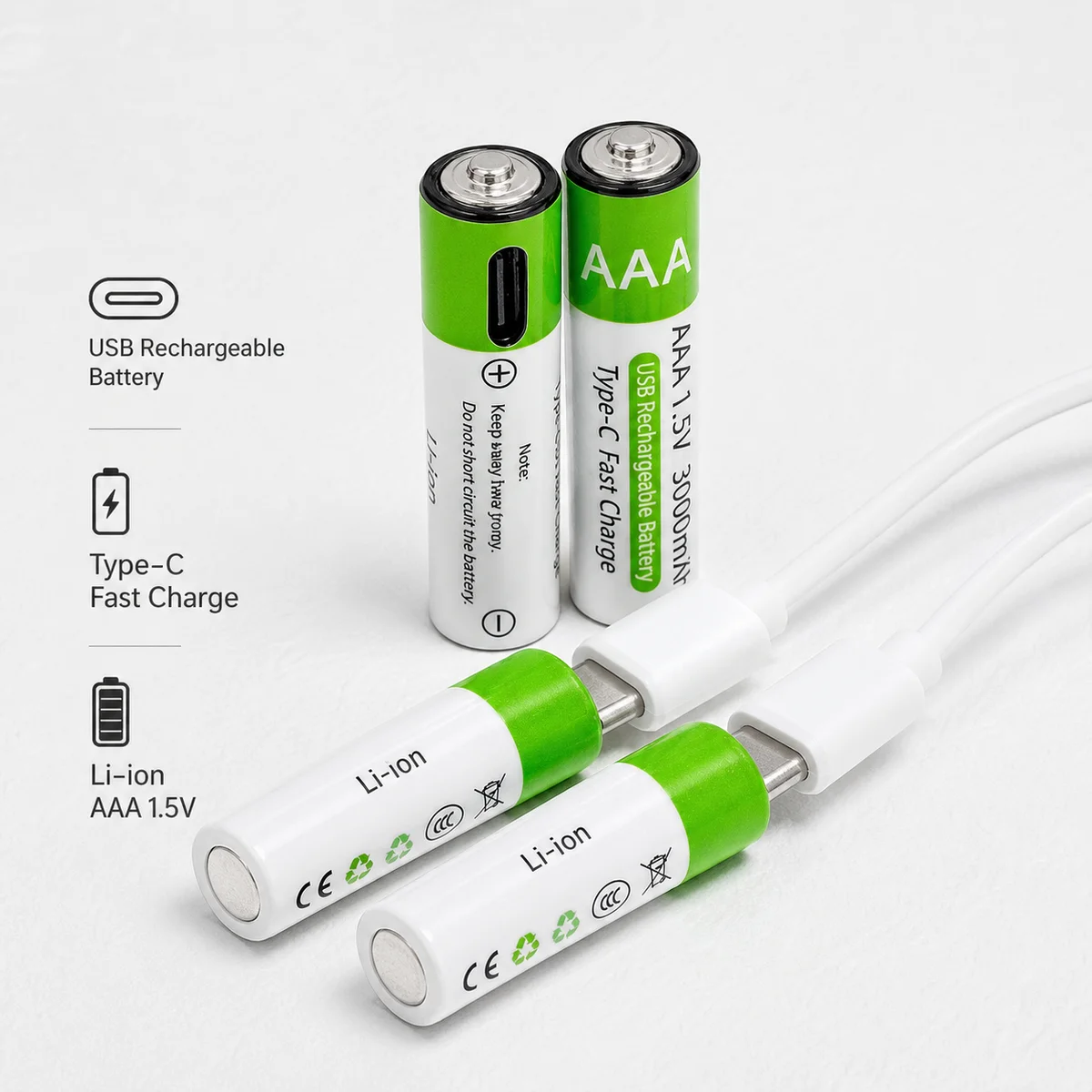 USB-C Rechargeable Li-ion AA AAA Batteries Fast Charging Battery Cells for Wireless Mouse, RC Car, LED Light, Remote Toy Use
USB-C Rechargeable Li-ion AA AAA Batteries Fast Charging Battery Cells for Wireless Mouse, RC Car, LED Light, Remote Toy Use