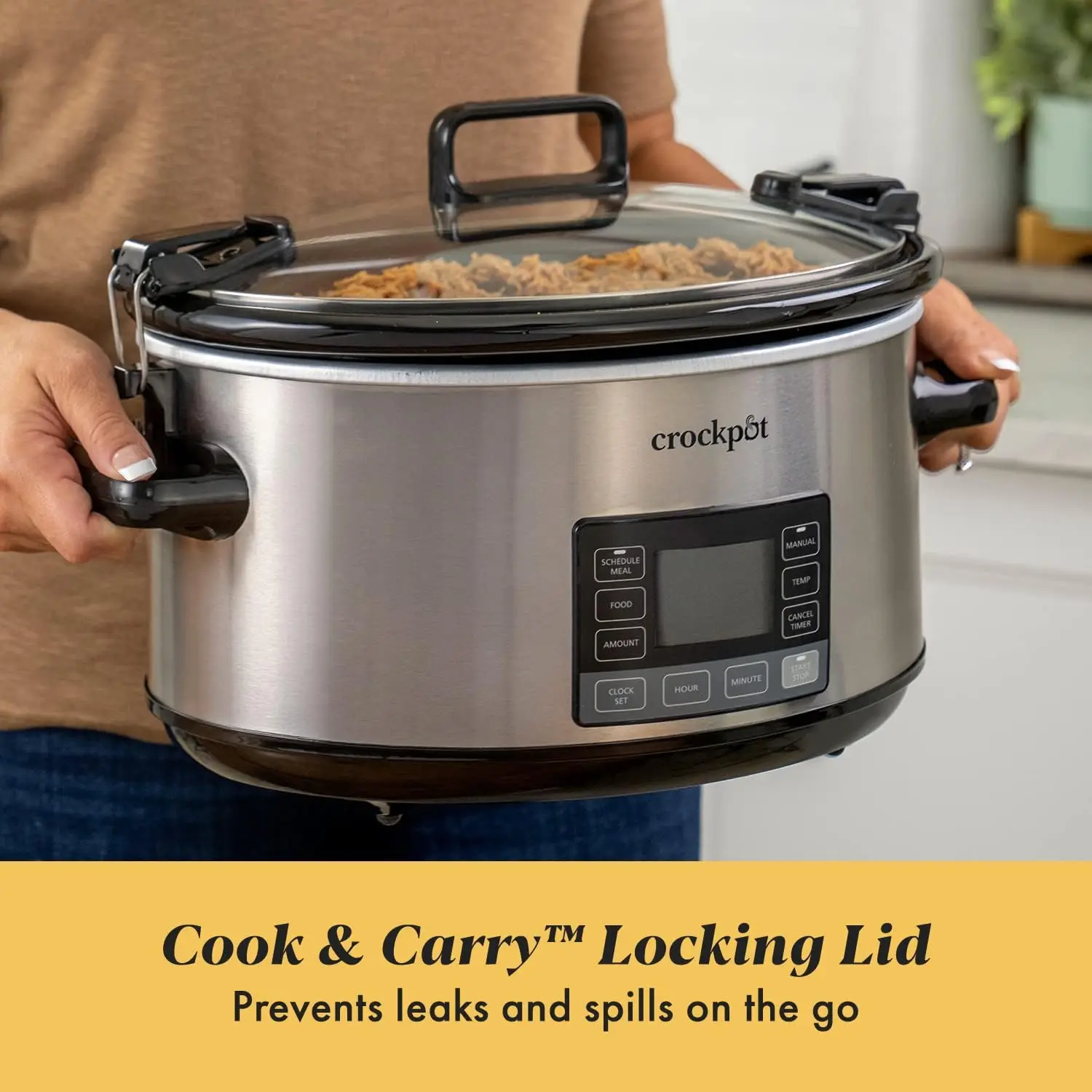 7-Quart Slow Cooker, Portable Programmable with Timer, Locking Lid, Stainless Steel;
7-Quart Slow Cooker, Portable Programmable with Timer, Locking Lid, Stainless Steel;