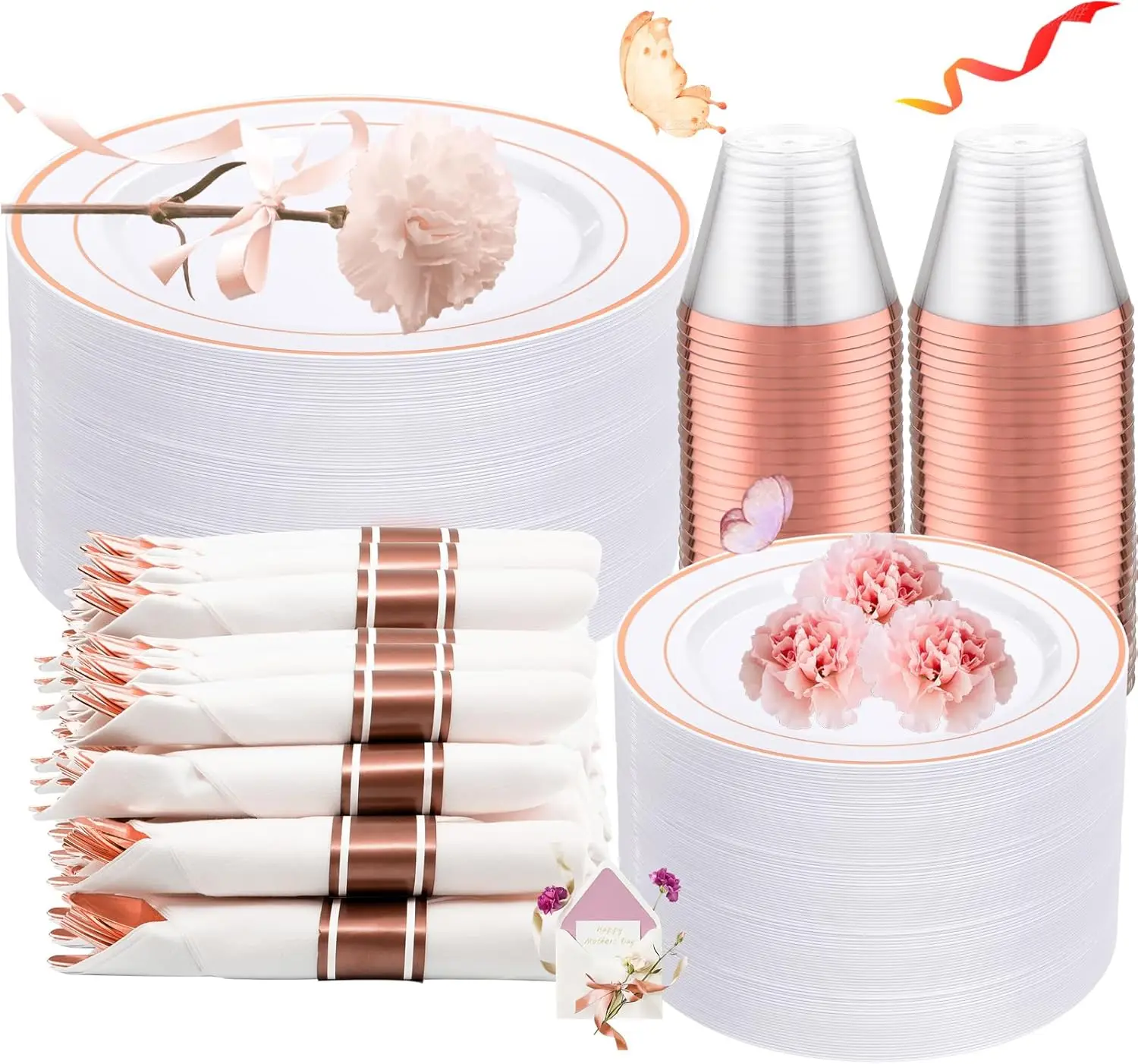 350Pcs Rose Gold Plastic Dinnerware Set For 50 Guests, Plastic Plates For Party Lude: 50 Dinner Plates, 50 Dessert Plates,50
350Pcs Rose Gold Plastic Dinnerware Set For 50 Guests, Plastic Plates For Party Lude: 50 Dinner Plates, 50 Dessert Plates,50