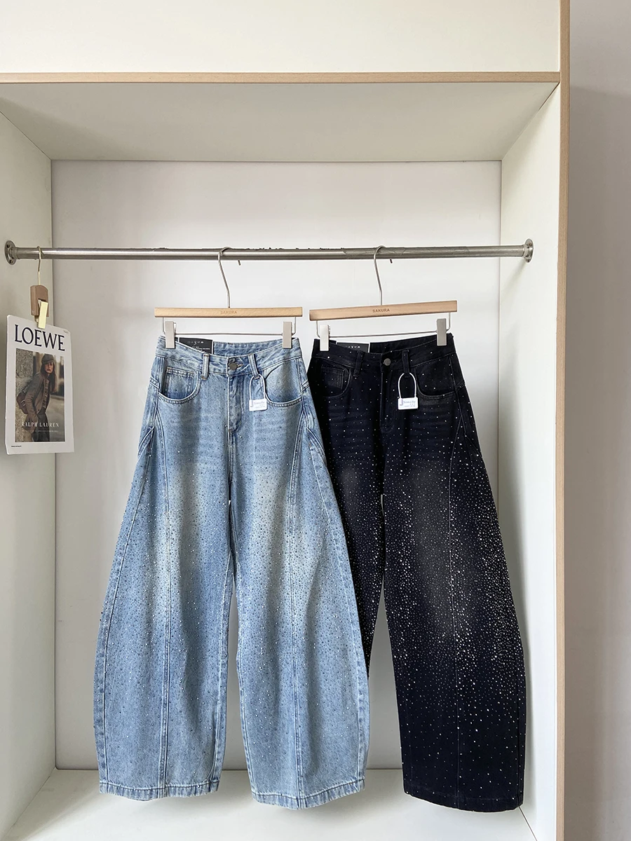 High Waist Loose Knife Pleat Pants Women's Spring 2026 New Korean Style Rhinestone Cover Hip Slimming Casual Blue Jeans
High Waist Loose Knife Pleat Pants Women's Spring 2026 New Korean Style Rhinestone Cover Hip Slimming Casual Blue Jeans