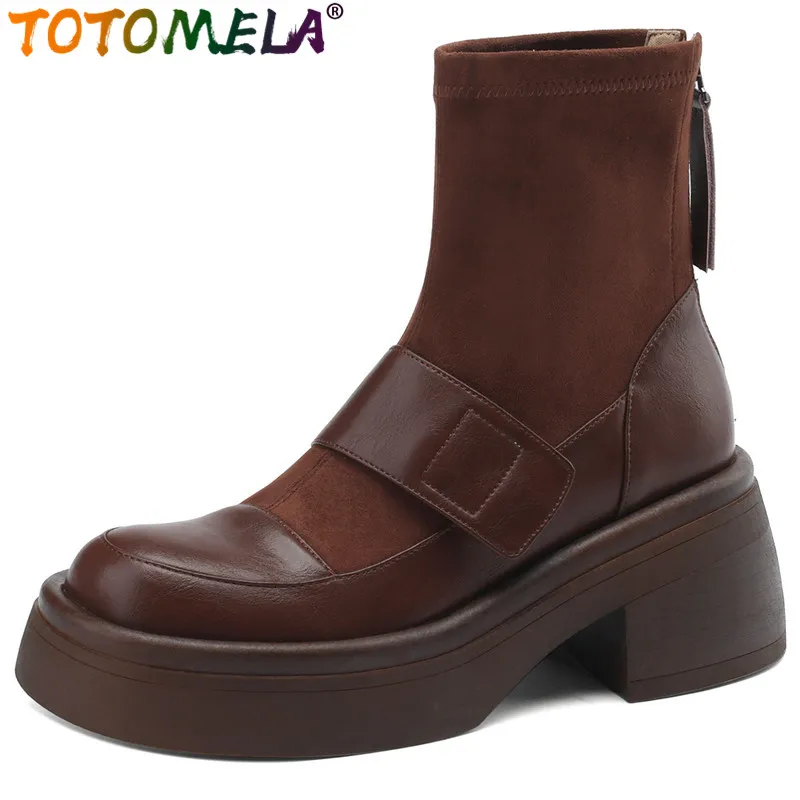TOTOMELA 2024 New Genuine Leather Zipper Stretch Boots Square High Heels Ankle Boots Retro Female Platform Winter Boots
TOTOMELA 2024 New Genuine Leather Zipper Stretch Boots Square High Heels Ankle Boots Retro Female Platform Winter Boots