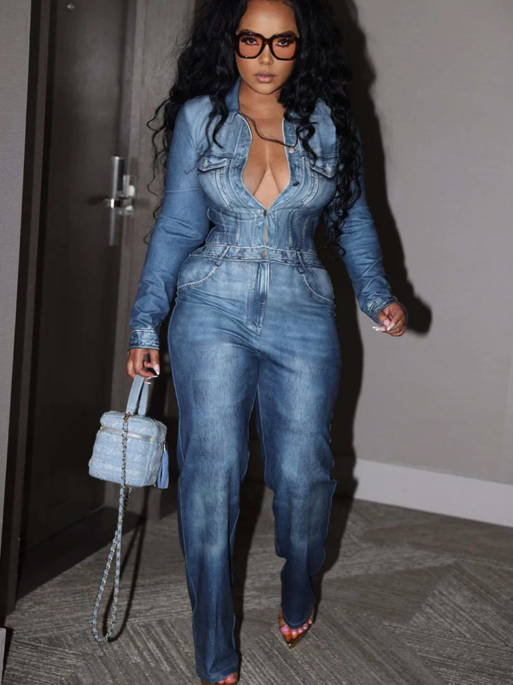 Printing Fake Denim Jumpsuit Women Rompers Long Sleeve Single-breasted Button Up Turn-Down Collar One Piece Overalls Mono Mujer
Printing Fake Denim Jumpsuit Women Rompers Long Sleeve Single-breasted Button Up Turn-Down Collar One Piece Overalls Mono Mujer