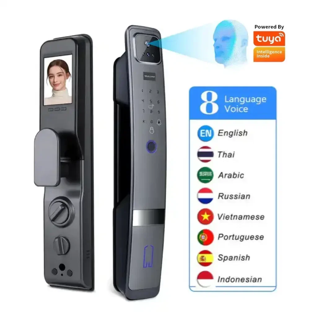 July008 Smart Technology Tuya WiFi Automatic 3D Face Recognition Biometric Fingerprint Security Door Lock With Cat Eye Camera
July008 Smart Technology Tuya WiFi Automatic 3D Face Recognition Biometric Fingerprint Security Door Lock With Cat Eye Camera
