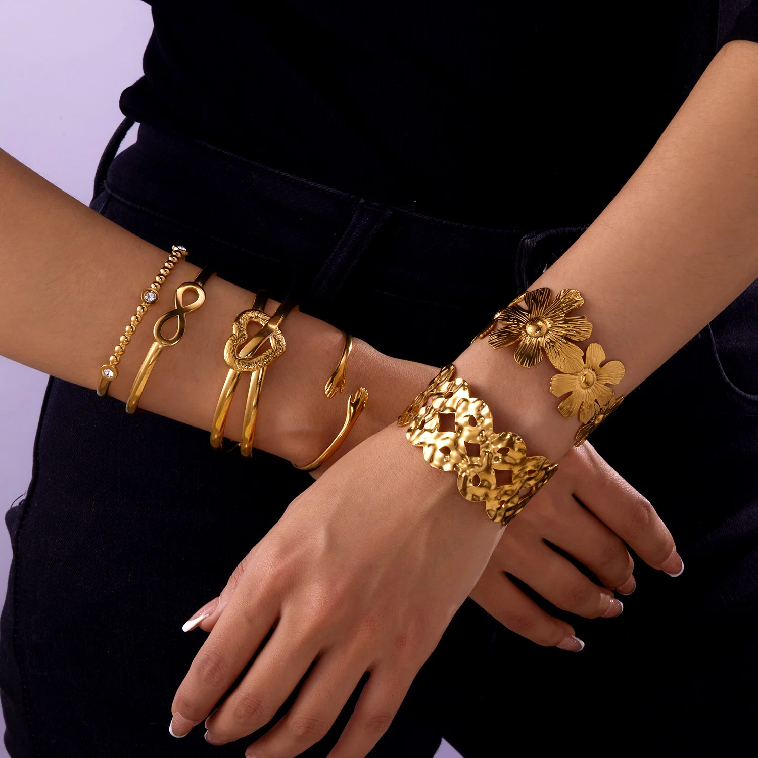 Punk Metal Stainless Steel Bracelets Set For Women Bohemia Heart Hollow Out Open Adjustable Cuff Bangle Gold Color Jewelry Gifts
Punk Metal Stainless Steel Bracelets Set For Women Bohemia Heart Hollow Out Open Adjustable Cuff Bangle Gold Color Jewelry Gifts