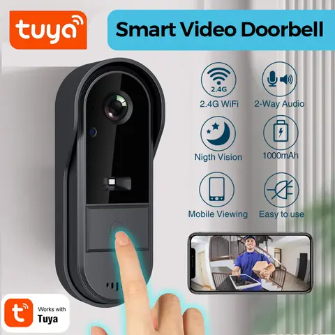 Tuya WiFi doorbell  2-way HD 1080P, microSD/cloud, waterproof, 1000mAh battery, long standby,Wireless Security Camera