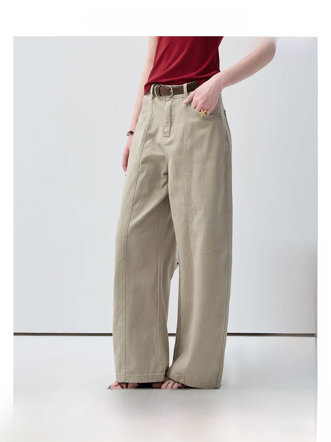 Khaki High Waist Wide Leg Pants Pure Cotton Drapey Loose Fit Summer New Style VEGA CHANG Women's Casual Straight Leg Trousers
Khaki High Waist Wide Leg Pants Pure Cotton Drapey Loose Fit Summer New Style VEGA CHANG Women's Casual Straight Leg Trousers