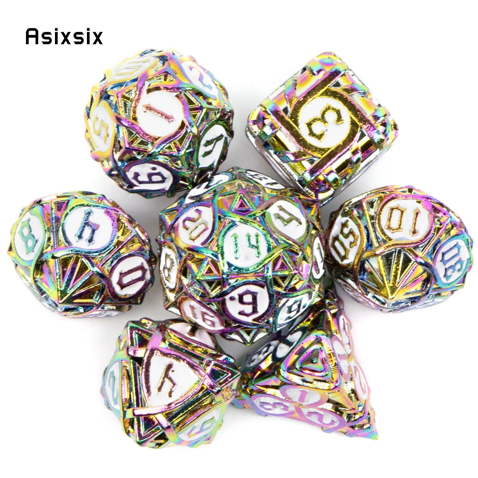 7 Pcs Colorful Stripe Metal Dice Solid Metal Polyhedral Dice Set Suitable for Role-Playing RPG Board Game Card Game
7 Pcs Colorful Stripe Metal Dice Solid Metal Polyhedral Dice Set Suitable for Role-Playing RPG Board Game Card Game
