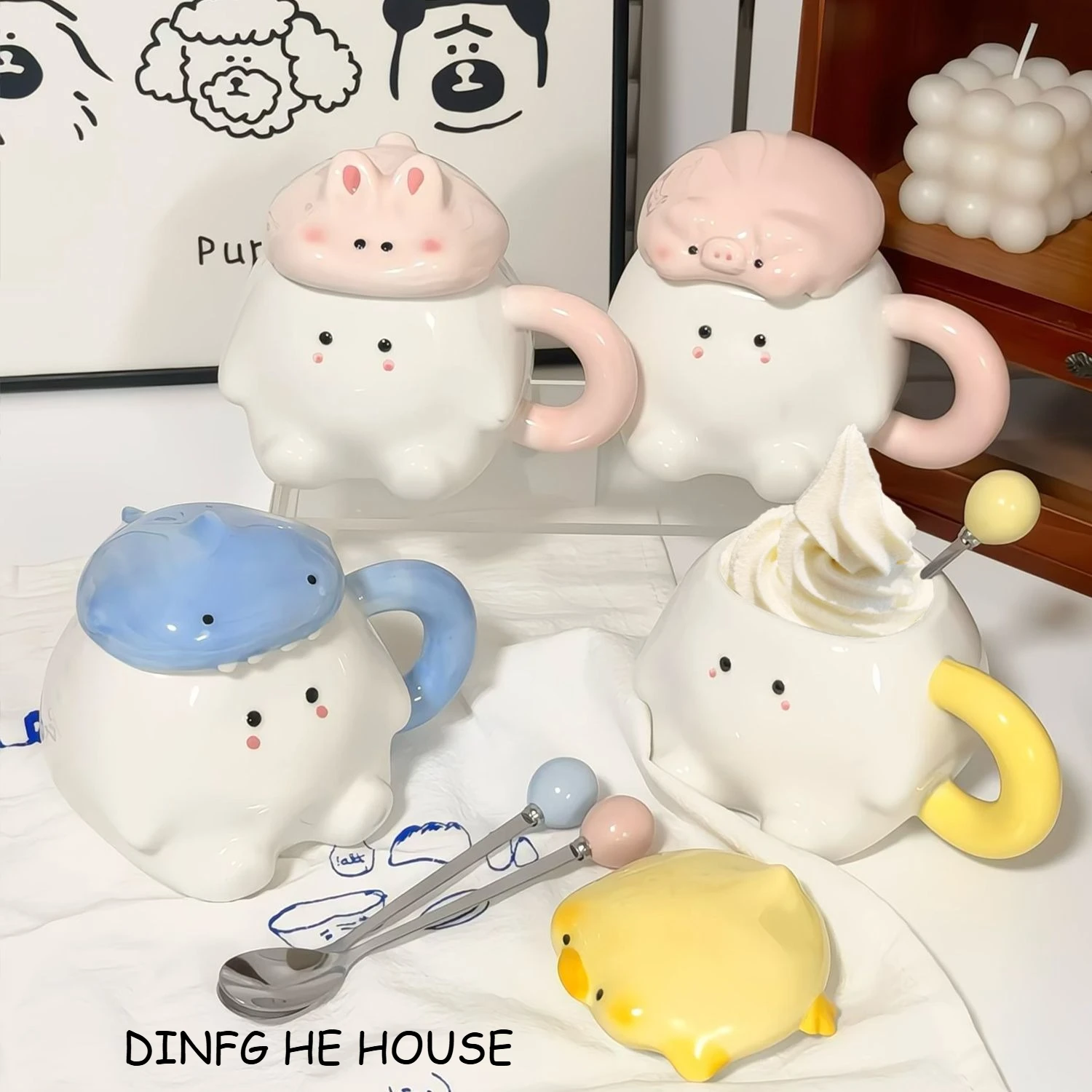 Shark Duckling Cute Ceramic Mug Animal Group with Lid Water Cup Child Girls Birthday Gift Cartoon Funny Office Coffee Milk Cup
Shark Duckling Cute Ceramic Mug Animal Group with Lid Water Cup Child Girls Birthday Gift Cartoon Funny Office Coffee Milk Cup