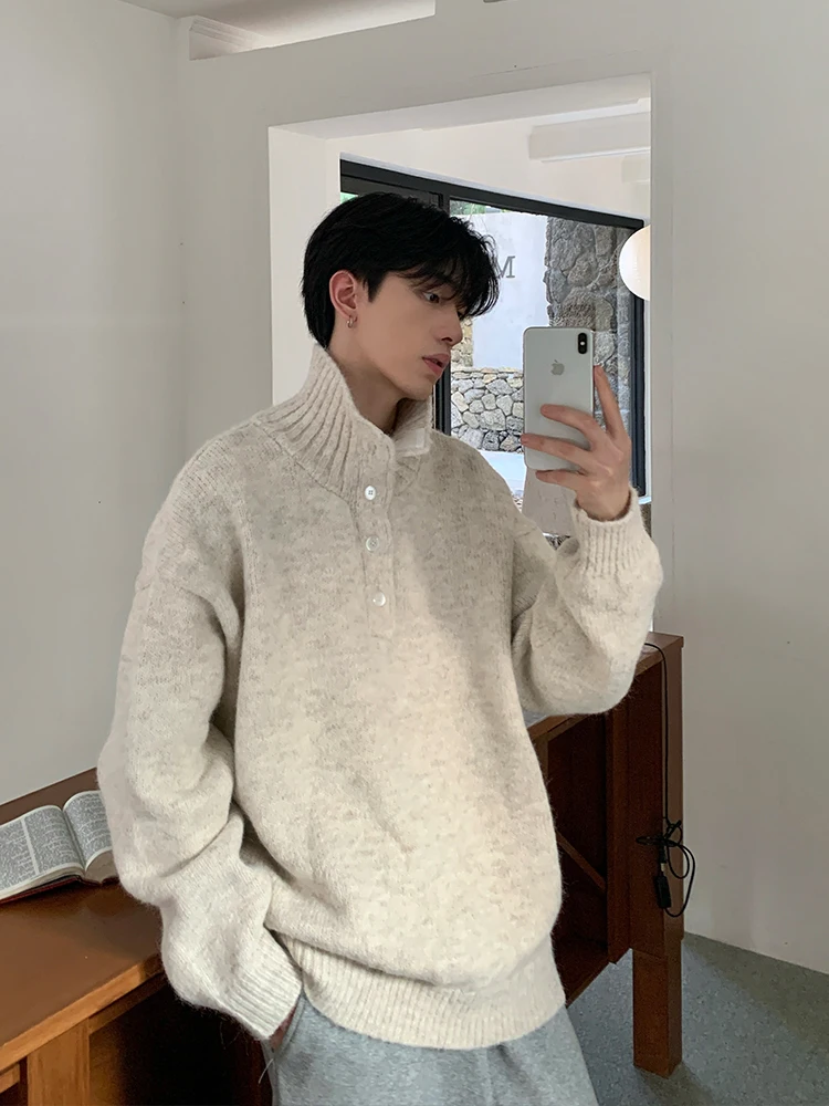 Loose Knitted Sweater High Collar Button Design Men's Autumn Winter Faion Color Couple's Sweatirt Korean Sle
Loose Knitted Sweater High Collar Button Design Men's Autumn Winter Faion Color Couple's Sweatirt Korean Sle