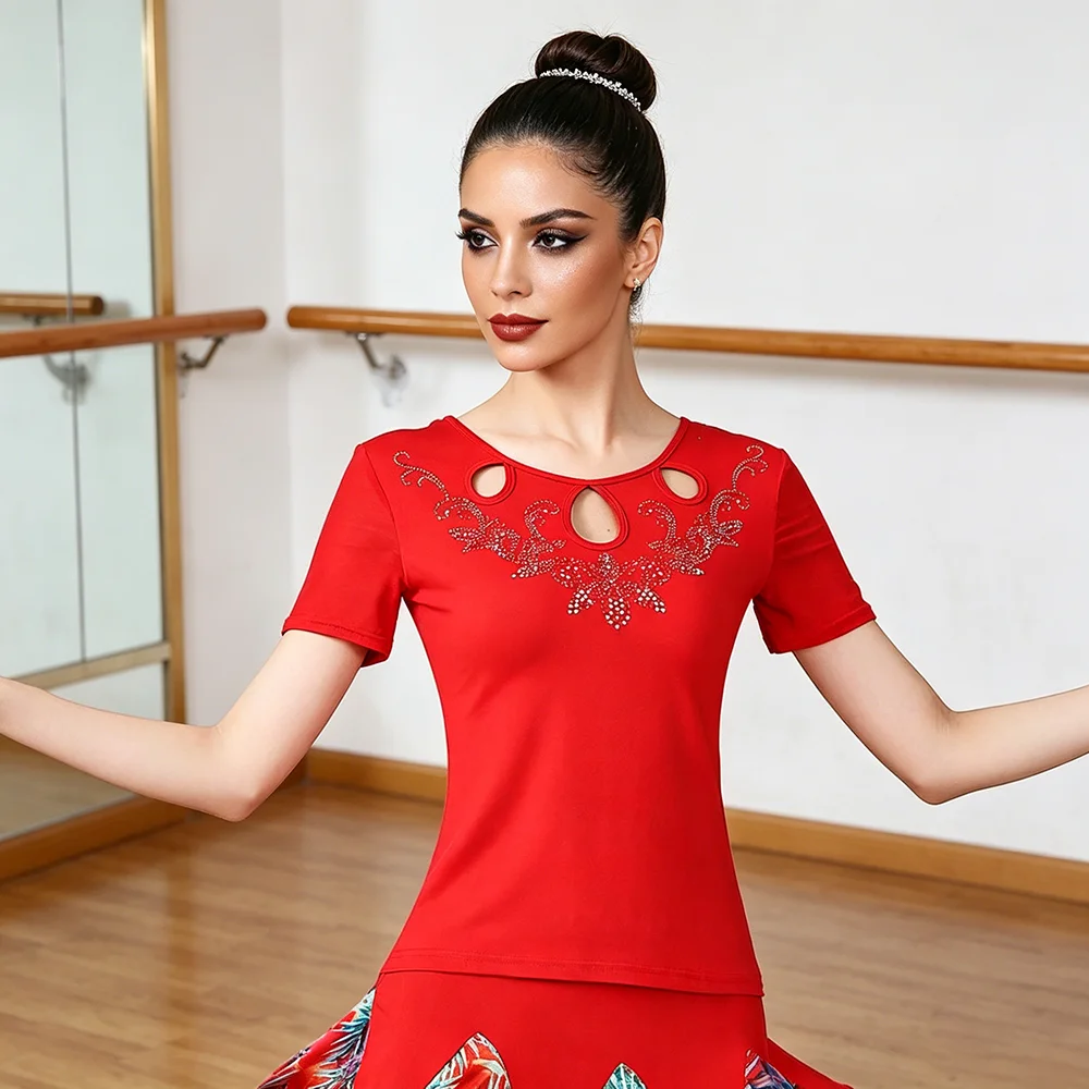 Elegant Rhinestone Cutout Dance Blouse ShortSleeve SlimFit Top for Ballroom Latin and Salsa Performances Daily Practice
Elegant Rhinestone Cutout Dance Blouse ShortSleeve SlimFit Top for Ballroom Latin and Salsa Performances Daily Practice