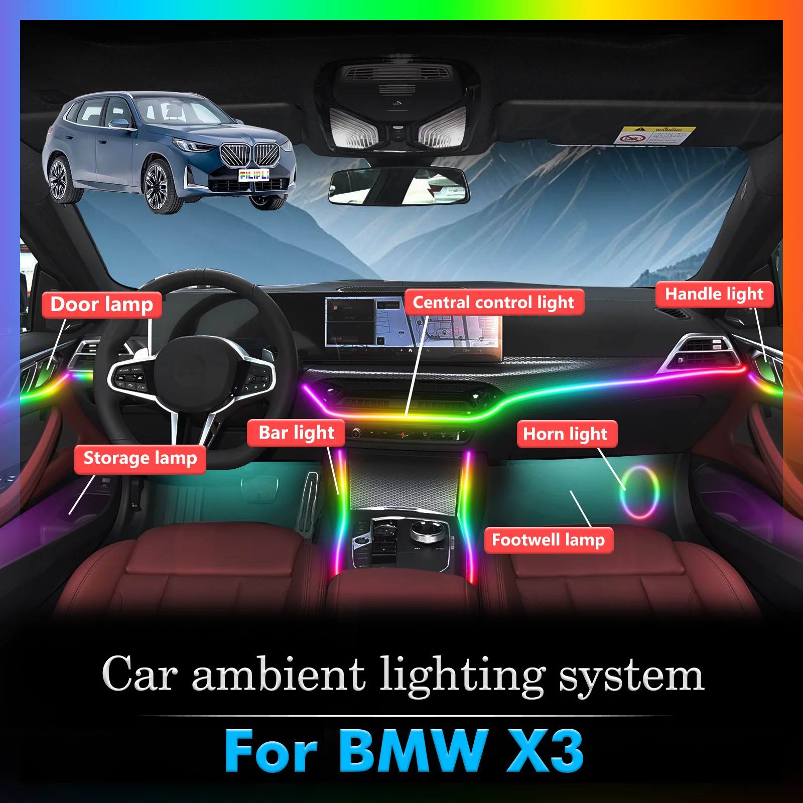 For BMW X3 Car Interior Decorative Ambient Light RGB 64-Color LED Smart Remote Control Energy Saving Kit
For BMW X3 Car Interior Decorative Ambient Light RGB 64-Color LED Smart Remote Control Energy Saving Kit