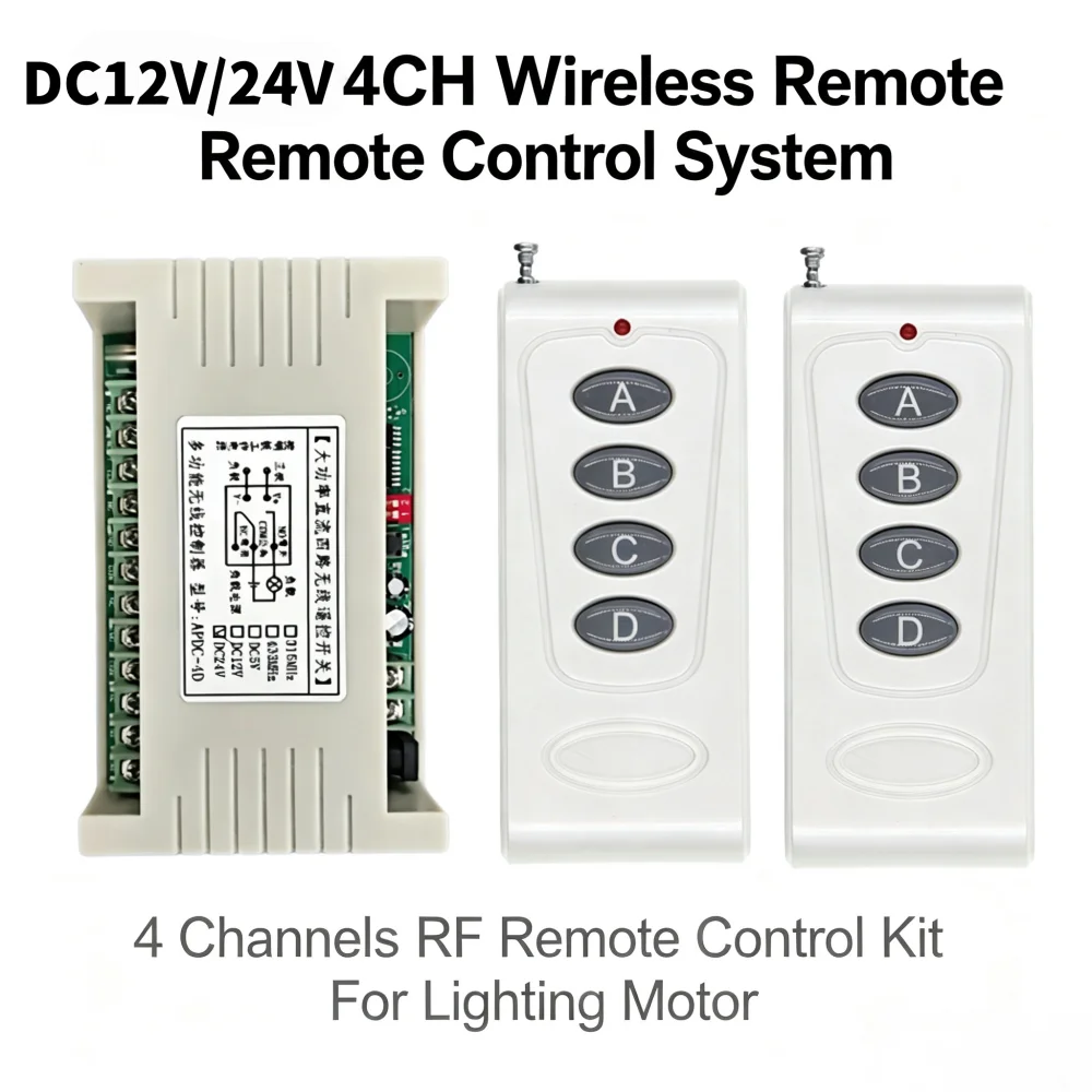High-Power 4-Ch Wireless Remote Control Switch DC12V24V30A Industrial Motor Lighting Hydraulic Valve On-Off for Remote Operation
High-Power 4-Ch Wireless Remote Control Switch DC12V24V30A Industrial Motor Lighting Hydraulic Valve On-Off for Remote Operation