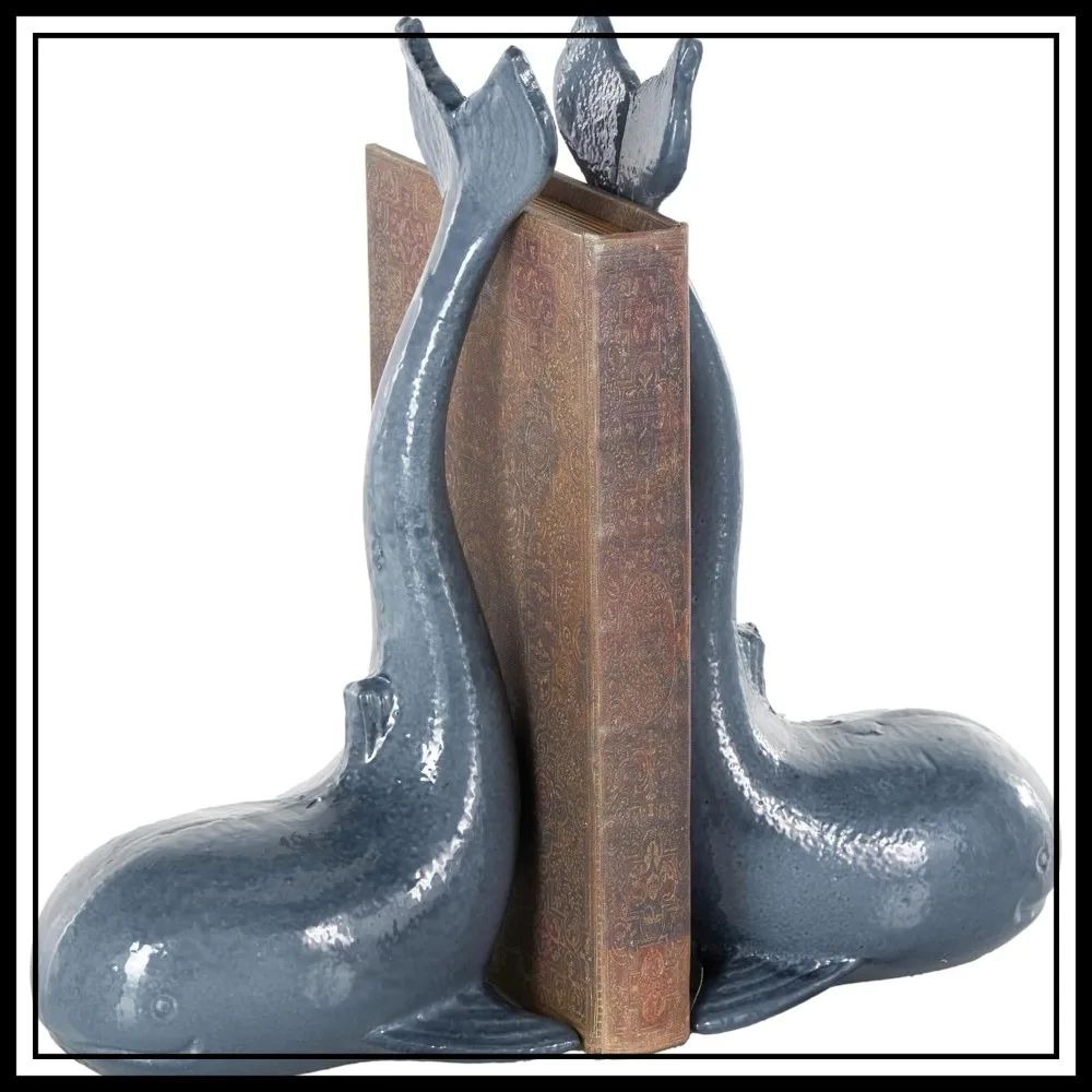 Set of 2 Metal Dolphin Bookends with Raised Tails, Non-Skid, Blue, 10" H
Set of 2 Metal Dolphin Bookends with Raised Tails, Non-Skid, Blue, 10" H