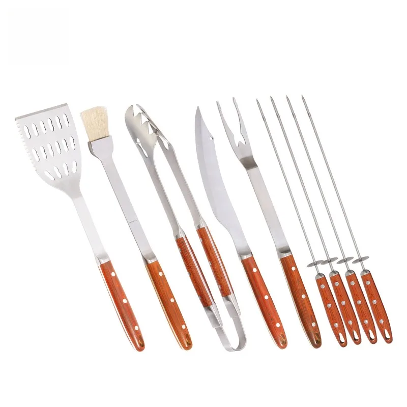 Wooden handle 11-piece grill set, outdoor combination barbecue tool set
Wooden handle 11-piece grill set, outdoor combination barbecue tool set