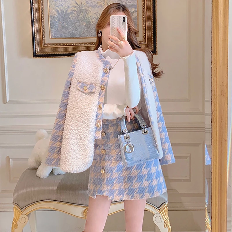 2021 Autumn Winter Houndstooth Skirt Suit Women Elegant Single-breasted Coats High Waist Bag Hip Skirt Korean Sweet 2 Piece Sets
2021 Autumn Winter Houndstooth Skirt Suit Women Elegant Single-breasted Coats High Waist Bag Hip Skirt Korean Sweet 2 Piece Sets