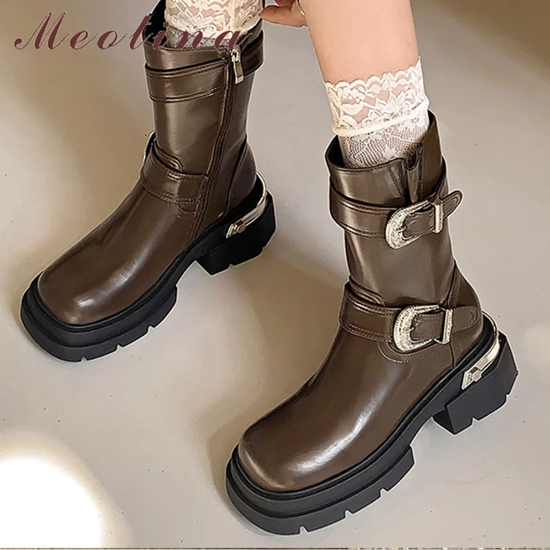 Meotina Women Genuine Leather Ankle Boots Round Toe Platform Thick High Heels Buckle Zipper Short Boot Lady Fashion Shoes Winter
Meotina Women Genuine Leather Ankle Boots Round Toe Platform Thick High Heels Buckle Zipper Short Boot Lady Fashion Shoes Winter