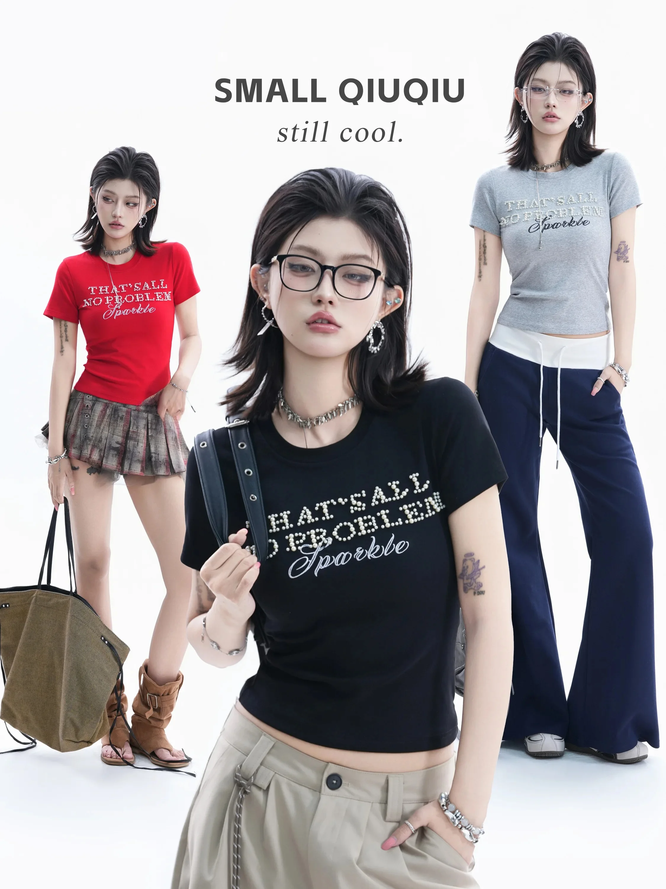 Slim Fit Short Sleeve T-Shirt Women's Street Style Rhinestone Letter Casual Breathable Summer Citywalk Top Small Ball American
Slim Fit Short Sleeve T-Shirt Women's Street Style Rhinestone Letter Casual Breathable Summer Citywalk Top Small Ball American