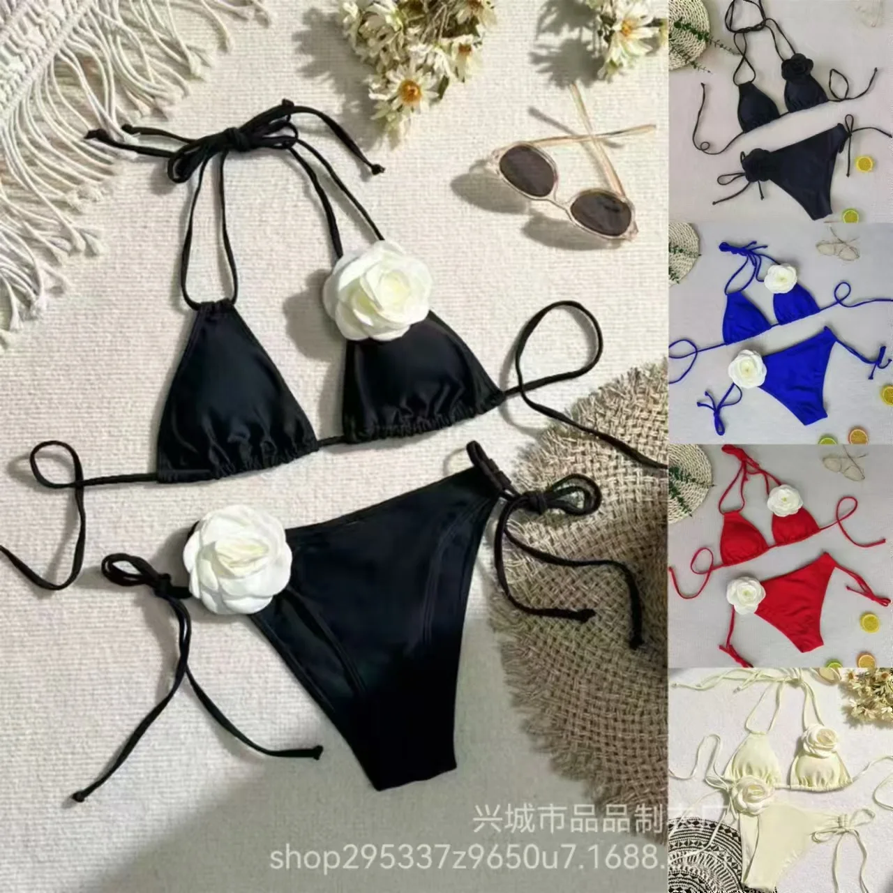 2PC/Set Bikini Suit Women's Sexy Lace Up Three-point Split Swimsuit 3D Flower Strip Tie Bra Drawstring Tong Swimming Set
2PC/Set Bikini Suit Women's Sexy Lace Up Three-point Split Swimsuit 3D Flower Strip Tie Bra Drawstring Tong Swimming Set