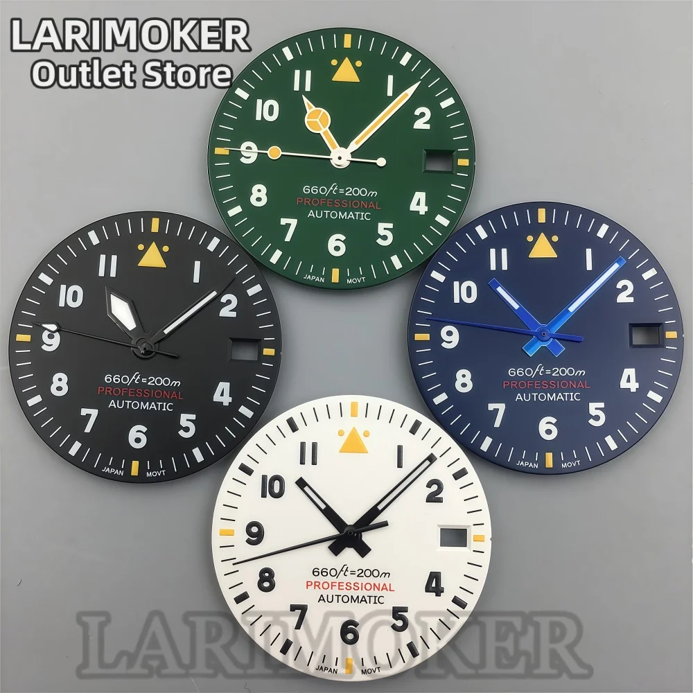 LARIMOKER 29mm White Black Blue Green Dial 3 o'clock Date Compatible with NH35 Movement Watch Hands Set Yellow Mark Luminous
LARIMOKER 29mm White Black Blue Green Dial 3 o'clock Date Compatible with NH35 Movement Watch Hands Set Yellow Mark Luminous