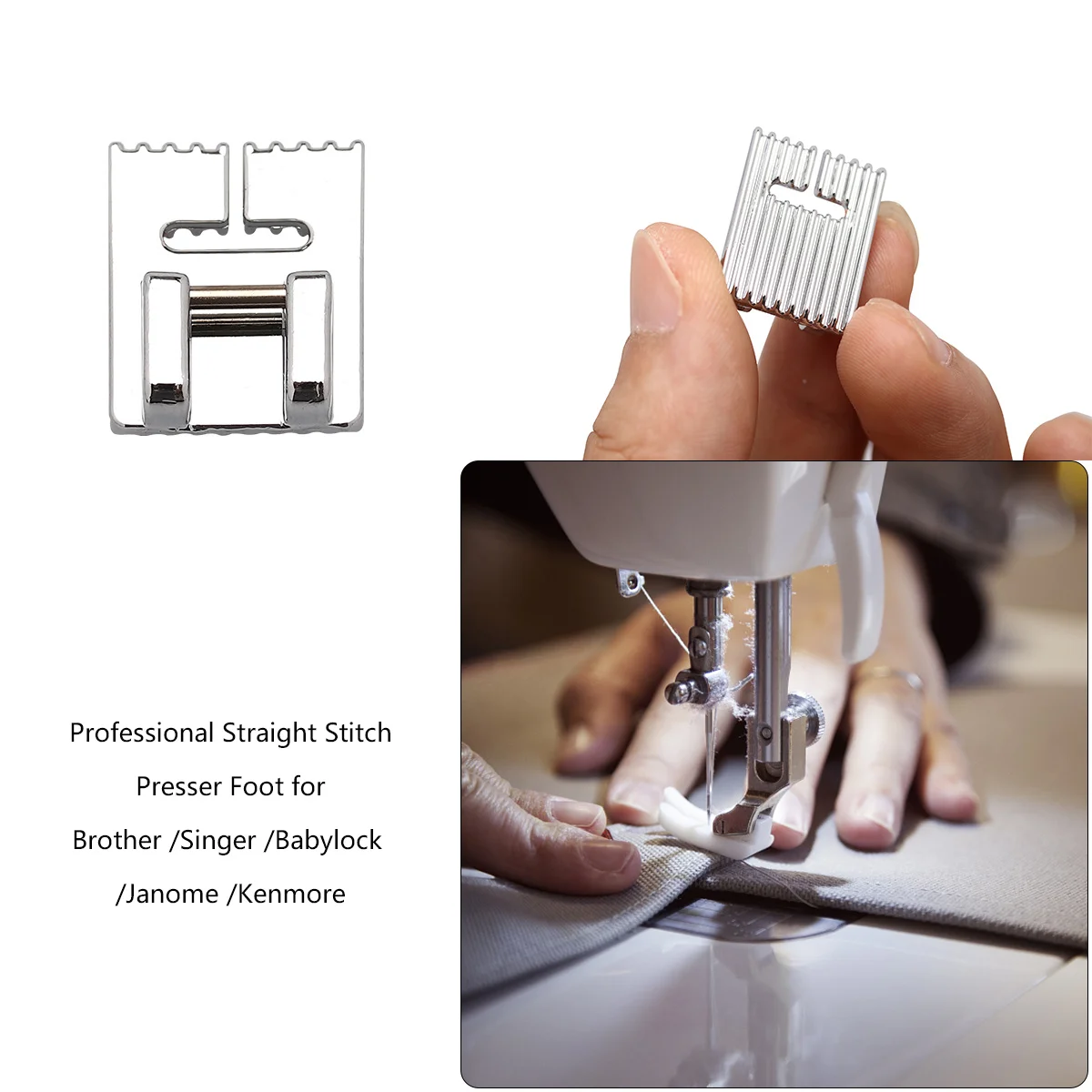 Straight Stitch Presser Foot Silver Hard Metal Design for Low-Shank Sewing Machines Avoid Skipped Stitches 
Straight Stitch Presser Foot Silver Hard Metal Design for Low-Shank Sewing Machines Avoid Skipped Stitches
