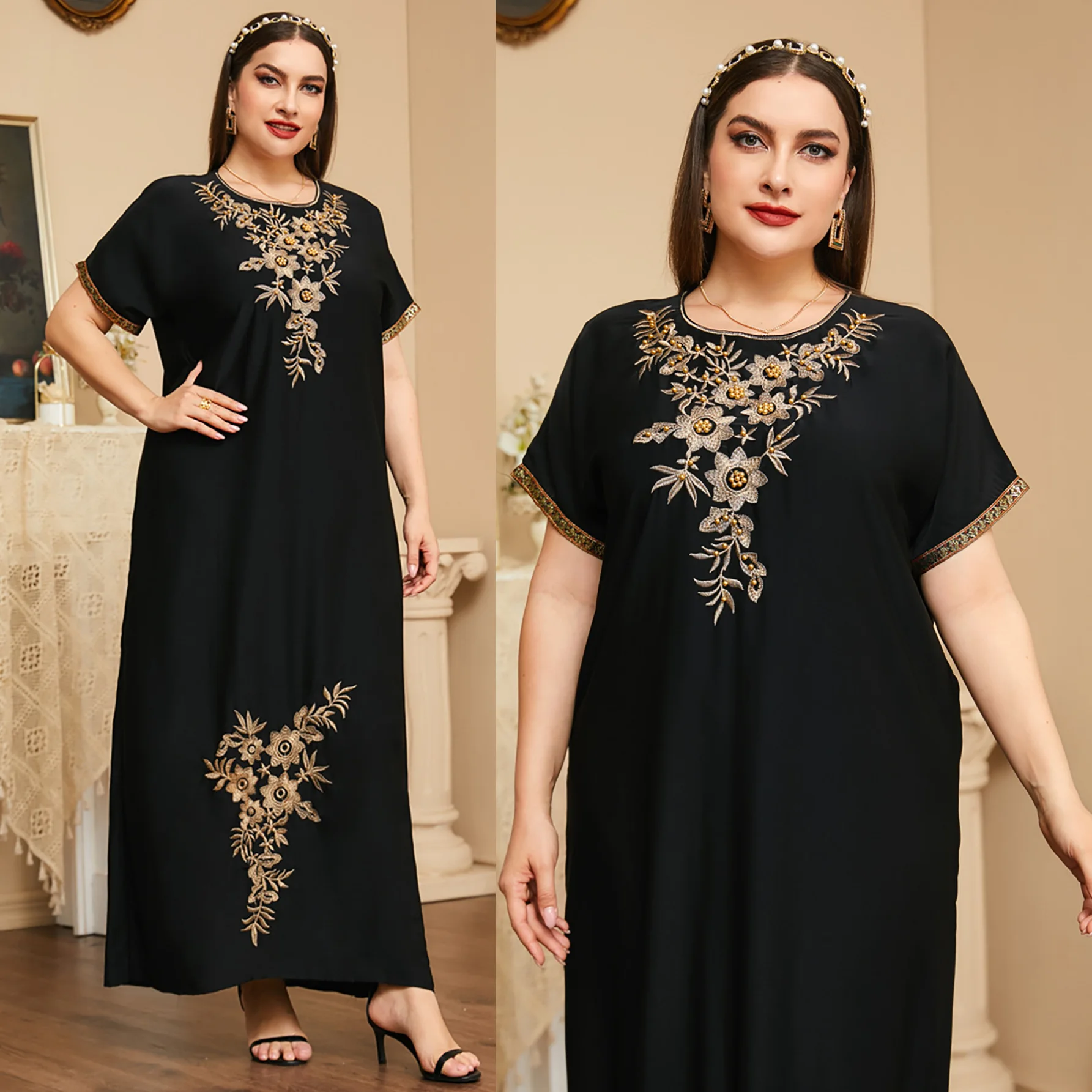 European and American Plus-size Women's Clothing. Loose and Casual Dress with Batwing Sleeves, Featuring Embroidery and Beading.
European and American Plus-size Women's Clothing. Loose and Casual Dress with Batwing Sleeves, Featuring Embroidery and Beading.