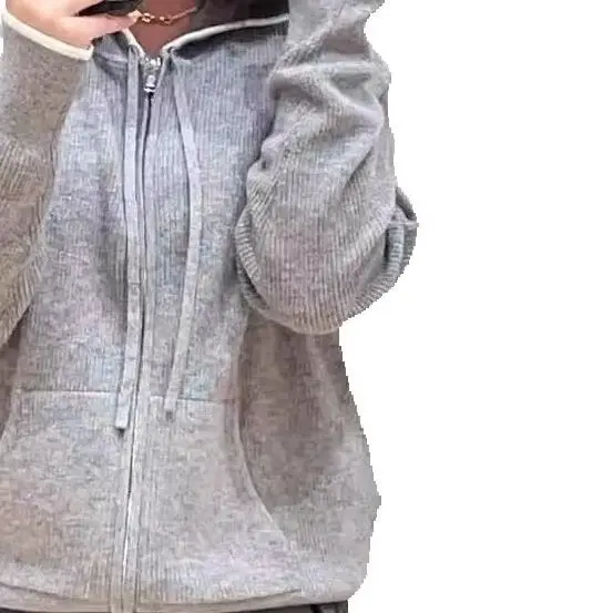 Fall/Winter Women Hooded Long Sleeve Drawstring Ribbed Solid Knit Hoodie Zipper Pocket Loose Casual Elegant Knitwear Cardigan
Fall/Winter Women Hooded Long Sleeve Drawstring Ribbed Solid Knit Hoodie Zipper Pocket Loose Casual Elegant Knitwear Cardigan