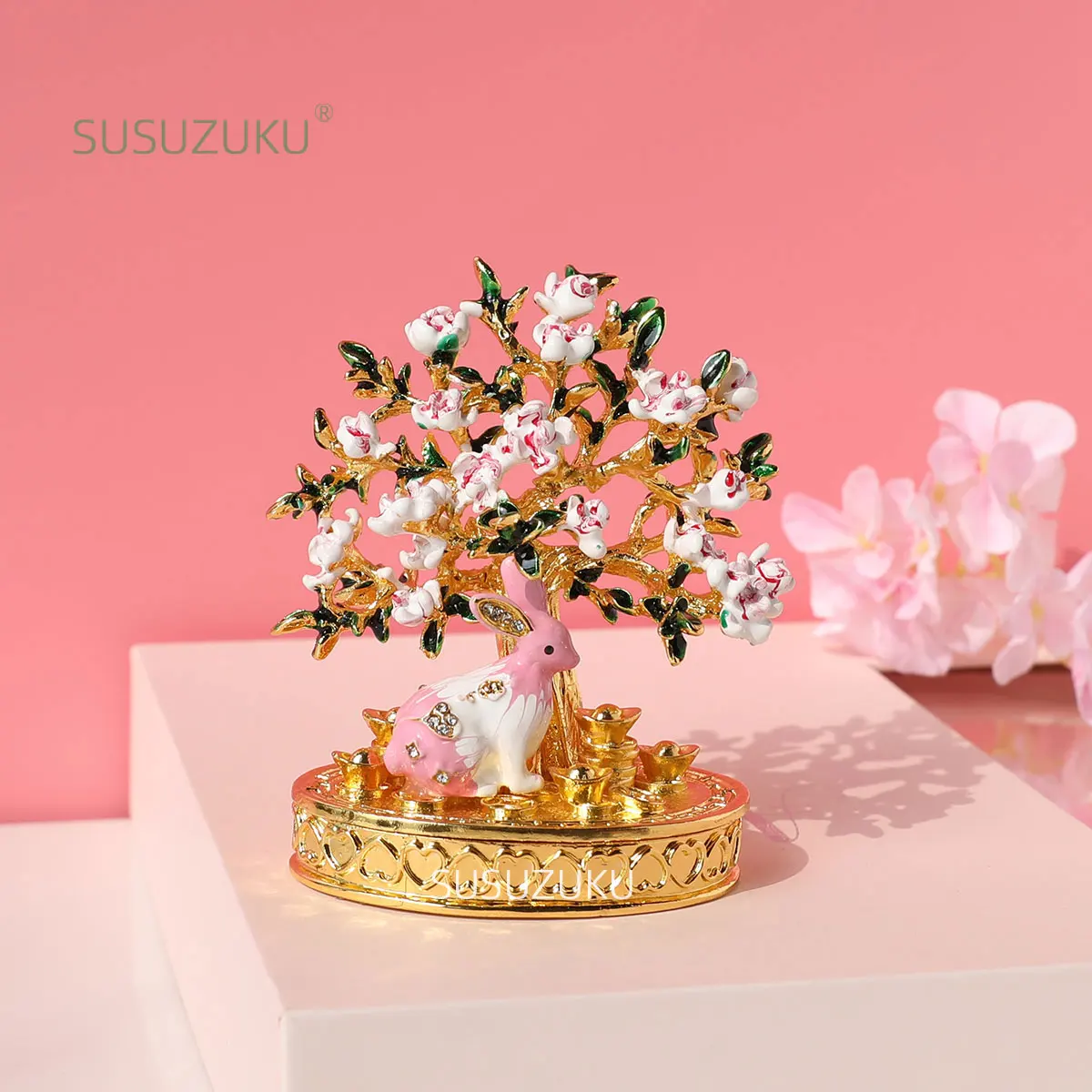Cherry Blossom Tree Crystal Hinged Jewelry Box Little White Rabbit Necklace Earrings Nail Ring Box
Cherry Blossom Tree Crystal Hinged Jewelry Box Little White Rabbit Necklace Earrings Nail Ring Box