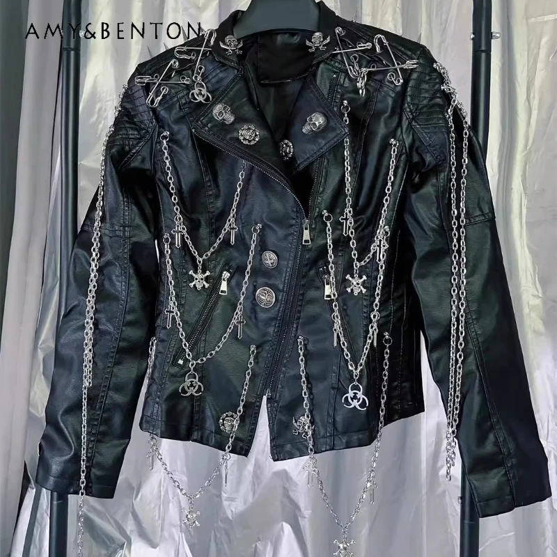 Punk Dark Hot Girl European American Rivet Women's Coat Autumn Winter Locomotive Heavy Industry Chain PU Leather Jacket Ladies
Punk Dark Hot Girl European American Rivet Women's Coat Autumn Winter Locomotive Heavy Industry Chain PU Leather Jacket Ladies