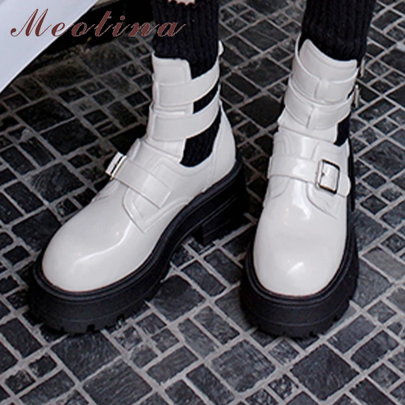 Meotina Women Genuien Leather Ankle Boots Round Toe Platform Chunky High Heels Buckle Short Boots Ladies Shoes Autumn Winter 40
Meotina Women Genuien Leather Ankle Boots Round Toe Platform Chunky High Heels Buckle Short Boots Ladies Shoes Autumn Winter 40