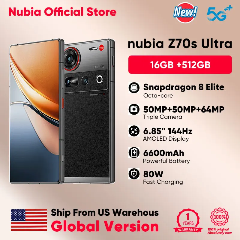 US Warehouse nubia Z70S Ultra US Version 5G Smartphone 6.85'' 144Hz OLED 80W Fast Charging IP69 Waterproof 6600mAh Battery
US Warehouse nubia Z70S Ultra US Version 5G Smartphone 6.85'' 144Hz OLED 80W Fast Charging IP69 Waterproof 6600mAh Battery
